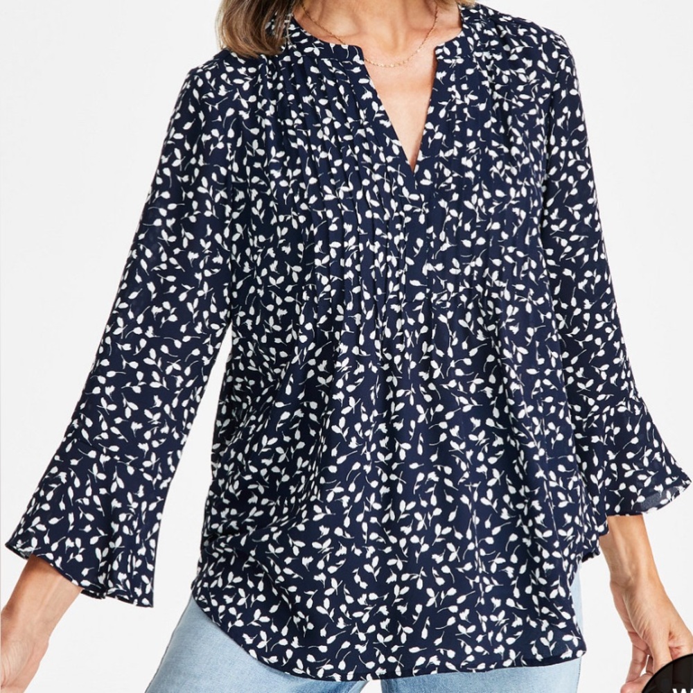 NWT Ladies Style & Co FAUNA BLUE PINTUCK WOVEN BLOUSE - PETITE XL